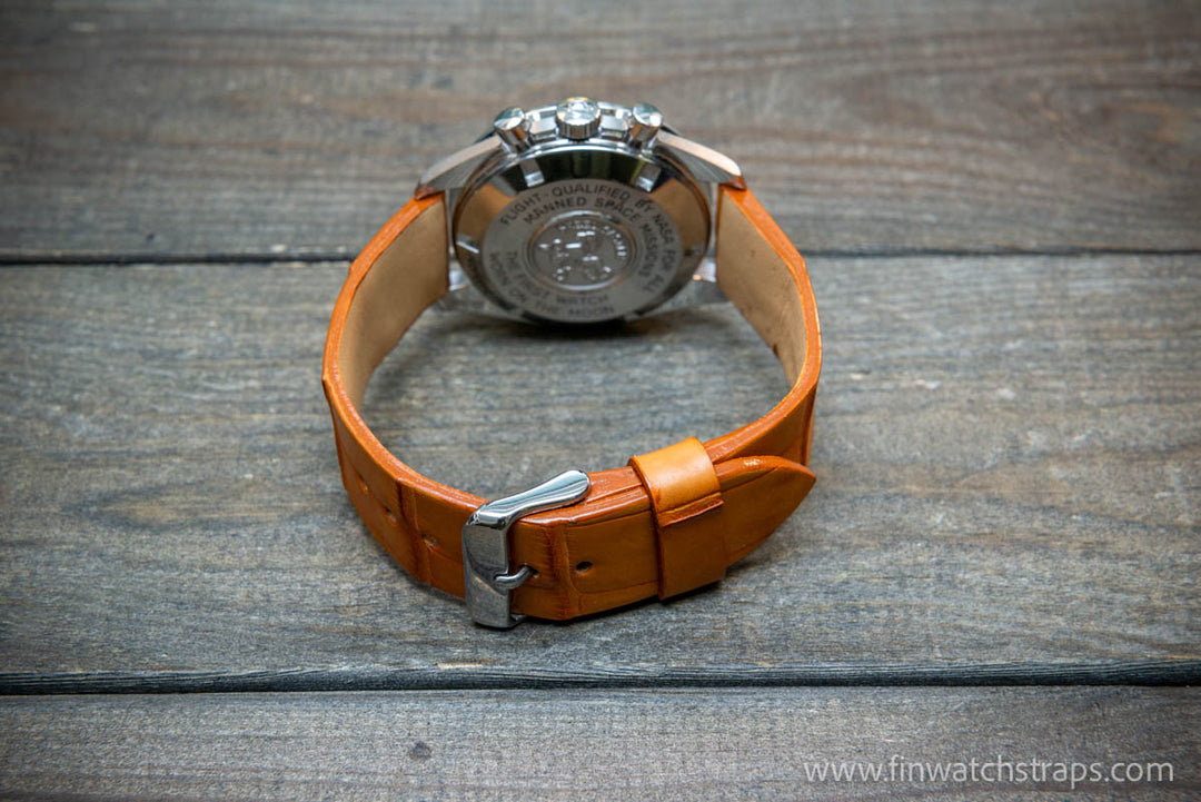 Alligator watch strap, French Croco, Tan color, handmade in Finland,