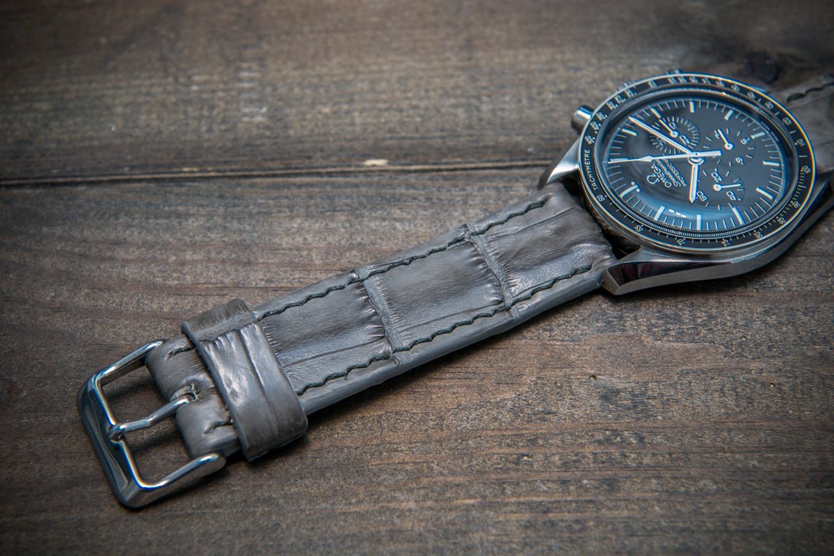 Alligator watch strap Stone grey color handmade in Finland