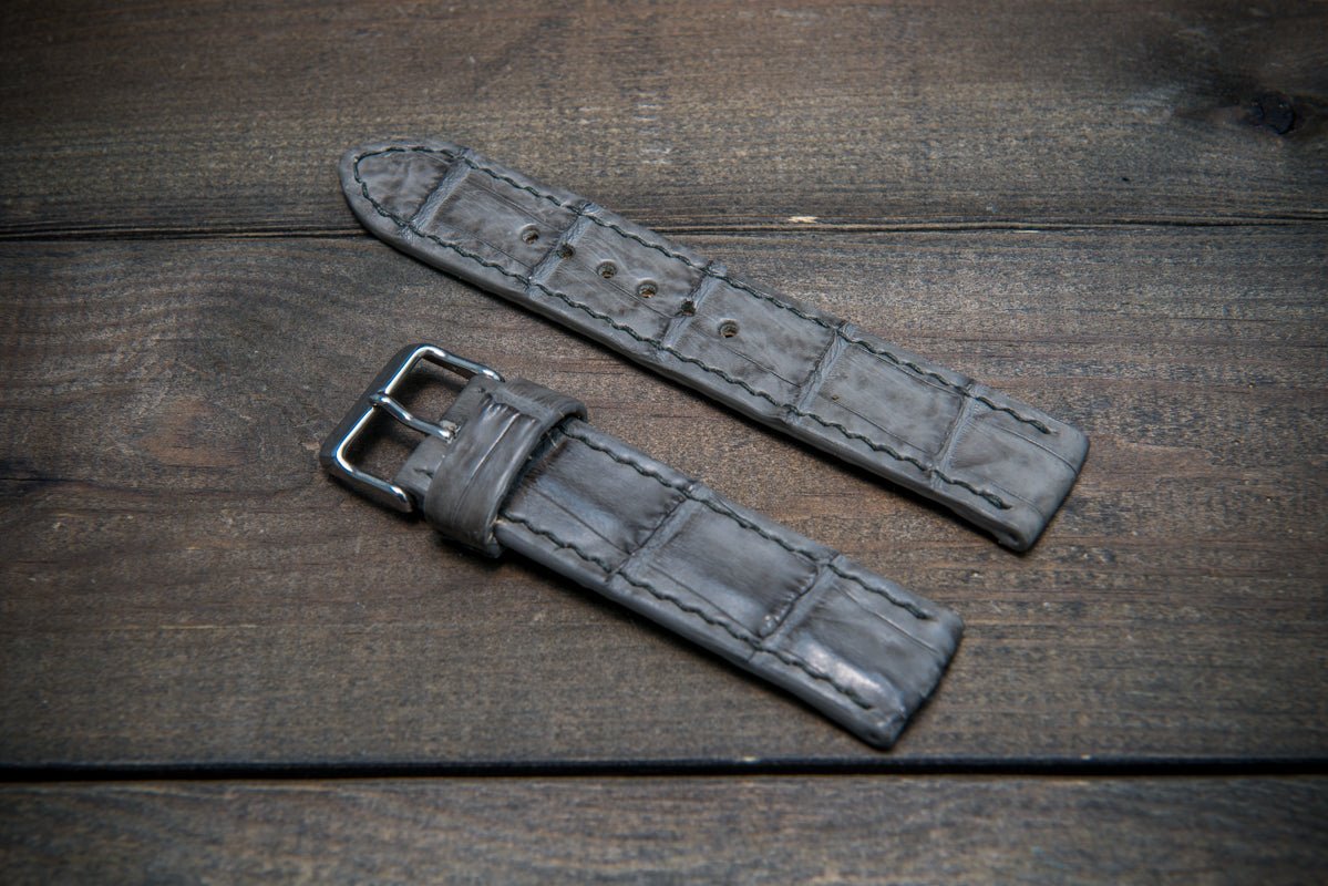Alligator watch strap, Stone grey color, handmade in Finland