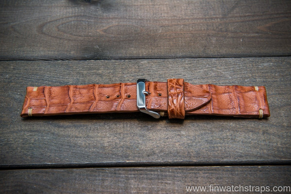 Alligator hornback watch strap Cigar brown handmade in Finland