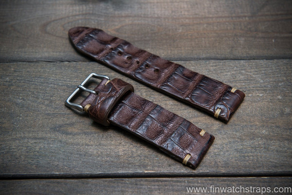 Alligator watch strap, Vintage Tobacco,  handmade in Finland