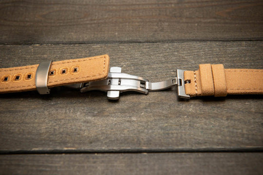 Army premium canvas watch strap, canvas watch band. Handmade in Finland - 19 mm, 20 mm, 21 mm, 22 mm. With a deployment clasp. - finwatchstraps