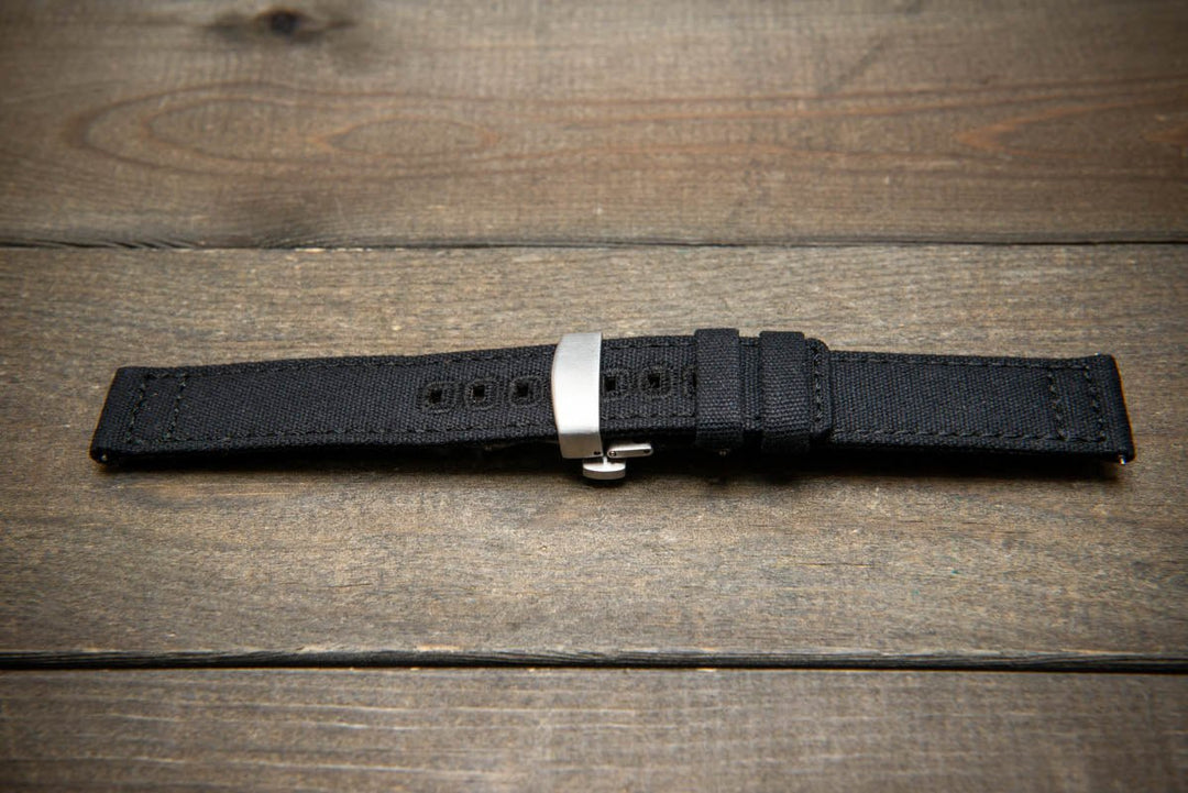 Army premium canvas watch strap, canvas watch band. Handmade in Finland - 19 mm, 20 mm, 21 mm, 22 mm. With a deployment clasp. - finwatchstraps