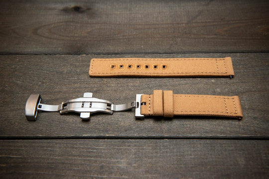 Army premium canvas watch strap, canvas watch band. Handmade in Finland - 19 mm, 20 mm, 21 mm, 22 mm. With a deployment clasp. - finwatchstraps