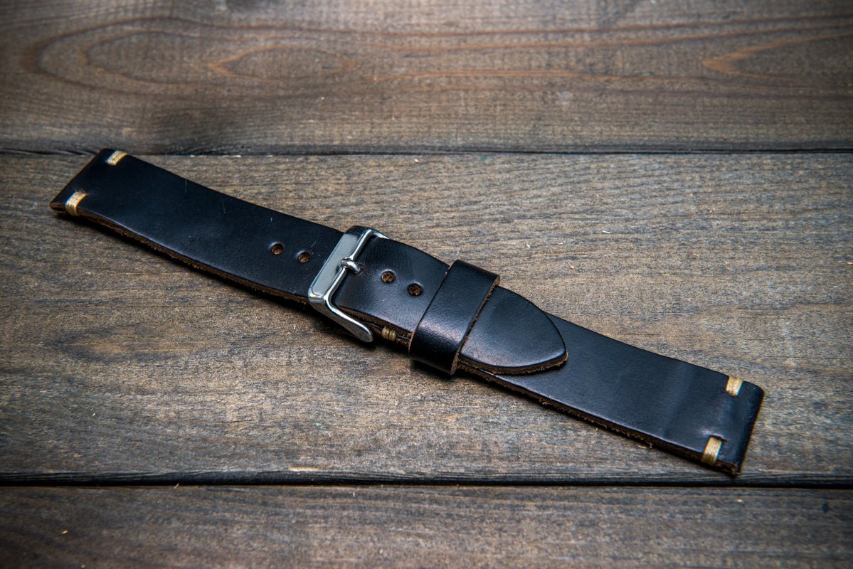 Horween Chromexcel Black Full Stitch Leather Watch shops Strap