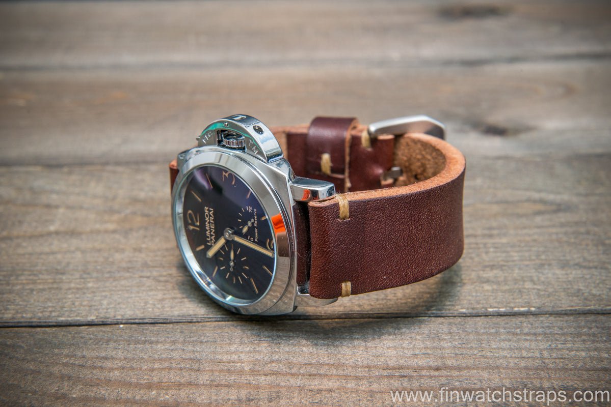 Bridle backs bull leather watch strap 5 6 mm thick Dark Havana handm