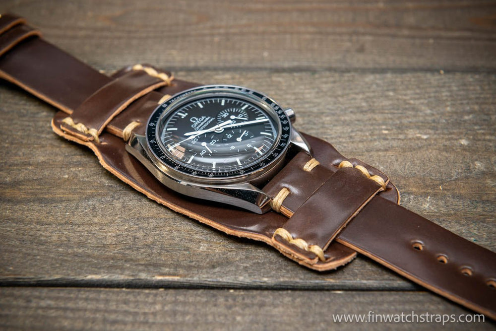 Bund-style Leather Watch Strap, Aviator model, Horween Black Chromexce