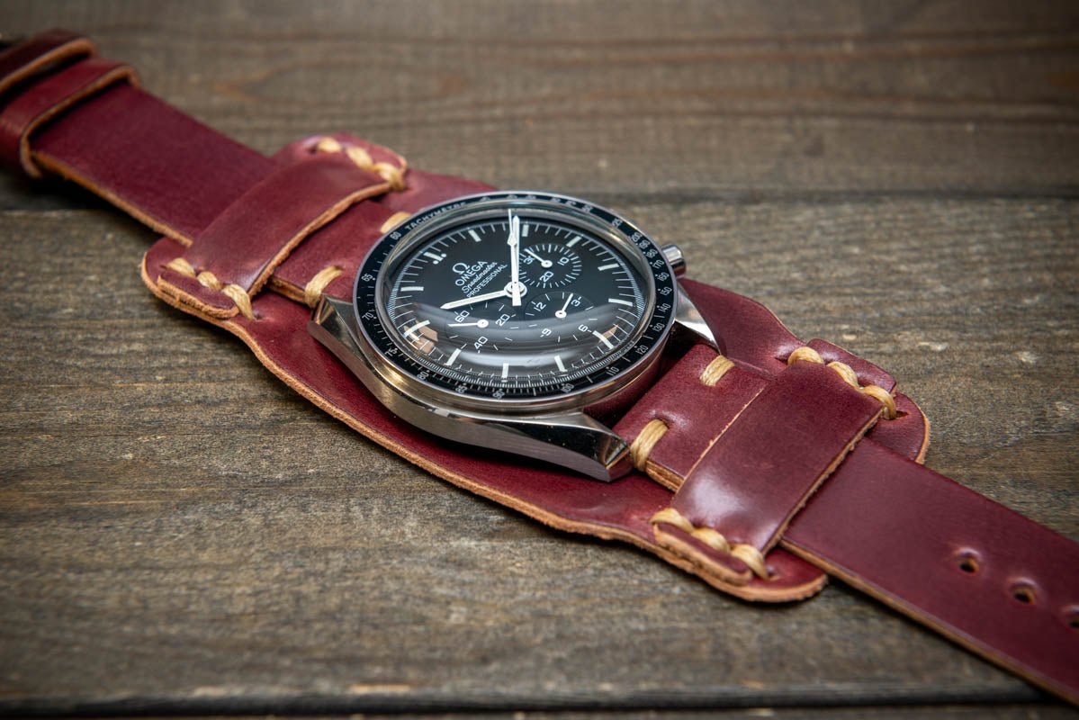 Bund-style Shell Cordovan watch strap, Aviator model. Handmade in Finland, 10-26 mm. - finwatchstraps