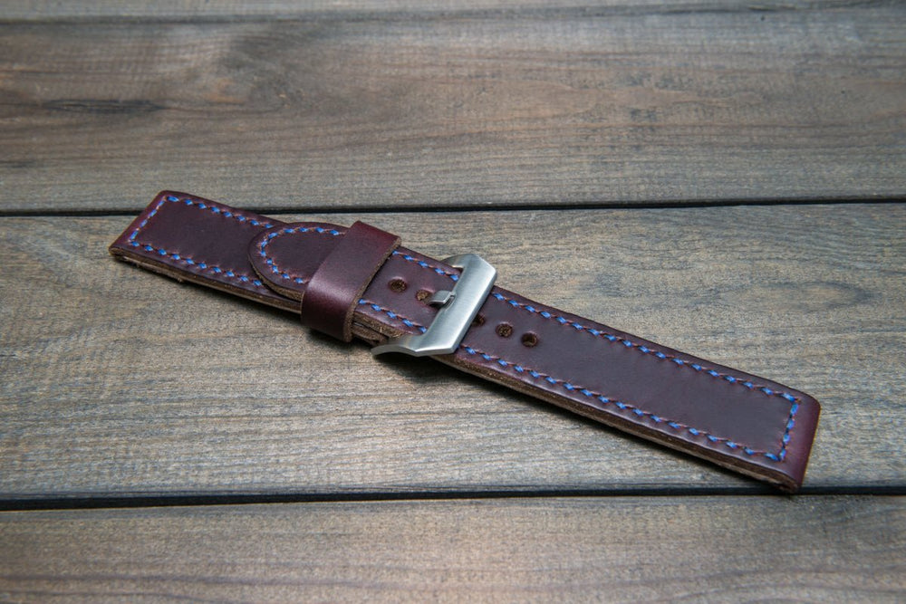 Burgundy leather watch strap, Horween Chromexcel no 8 watch