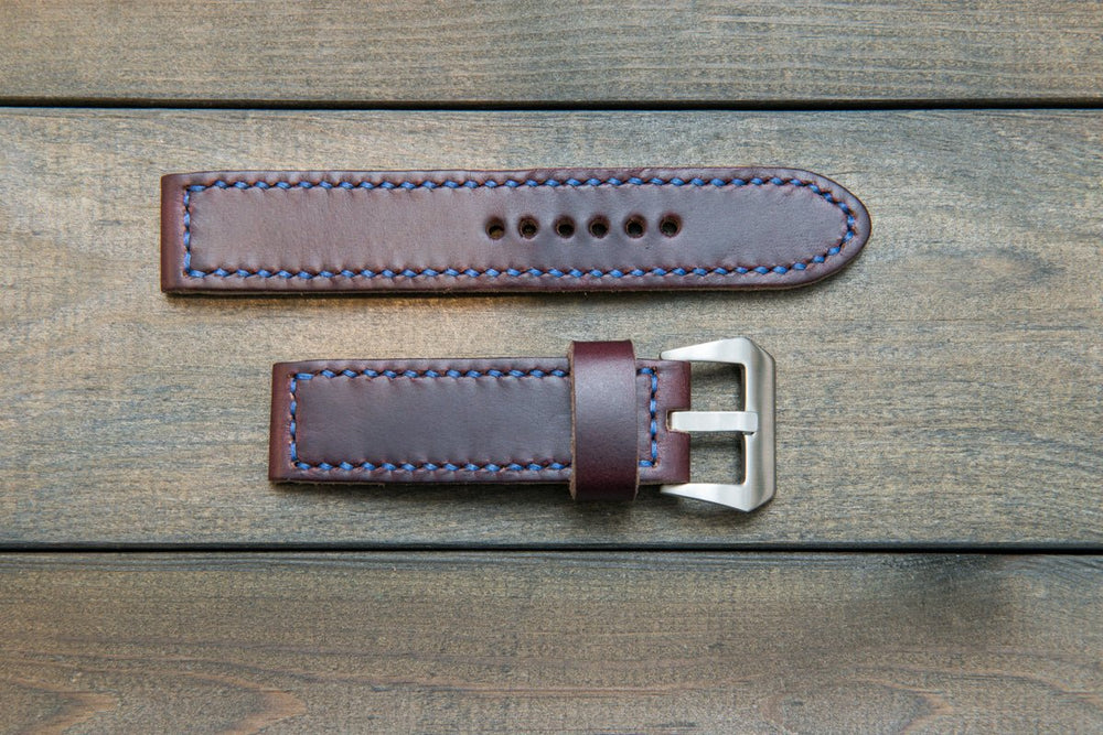 Burgundy leather watch strap, Horween Chromexcel no 8 watch