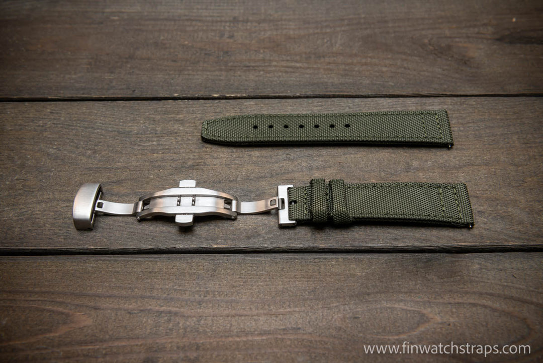 Canvas waterproof watch strap,17mm, 18mm, 19 mm, 20 mm, 21 mm, 22 mm. 23mm,  24mm. with a deployment clasp.