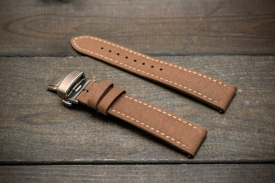 Cordura Canvas waterproof watch strap, Quick-release spring bars are installed, lined with Lorica eco-leather by FinWacthStraps® Deployment clasp installed. - finwatchstraps