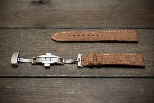 Cordura Canvas waterproof watch strap, Quick-release spring bars are installed, lined with Lorica eco-leather by FinWacthStraps® Deployment clasp installed. - finwatchstraps