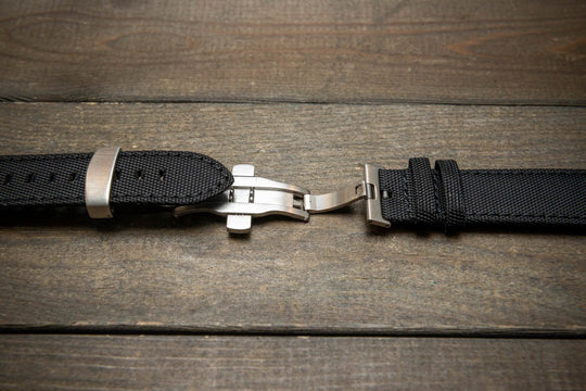 Cordura Canvas waterproof watch strap, Quick-release spring bars are installed, lined with Lorica eco-leather by FinWacthStraps. Deployment clasp installed. - finwatchstraps