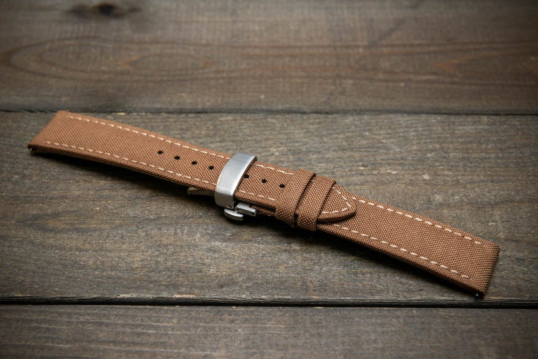 Cordura Canvas waterproof watch strap, Quick-release spring bars are installed, lined with Lorica eco-leather by FinWacthStraps® Deployment clasp installed. - finwatchstraps