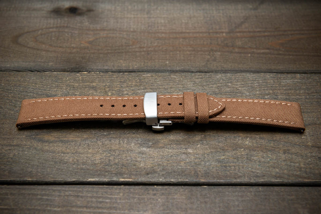 Cordura Canvas waterproof watch strap, Quick-release spring bars are installed, lined with Lorica eco-leather by FinWacthStraps® Deployment clasp installed. - finwatchstraps