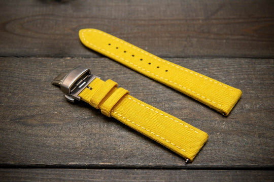 Cordura Canvas waterproof watch strap, Quick-release spring bars are installed, lined with Lorica eco-leather by FinWacthStraps® Deployment clasp installed. - finwatchstraps