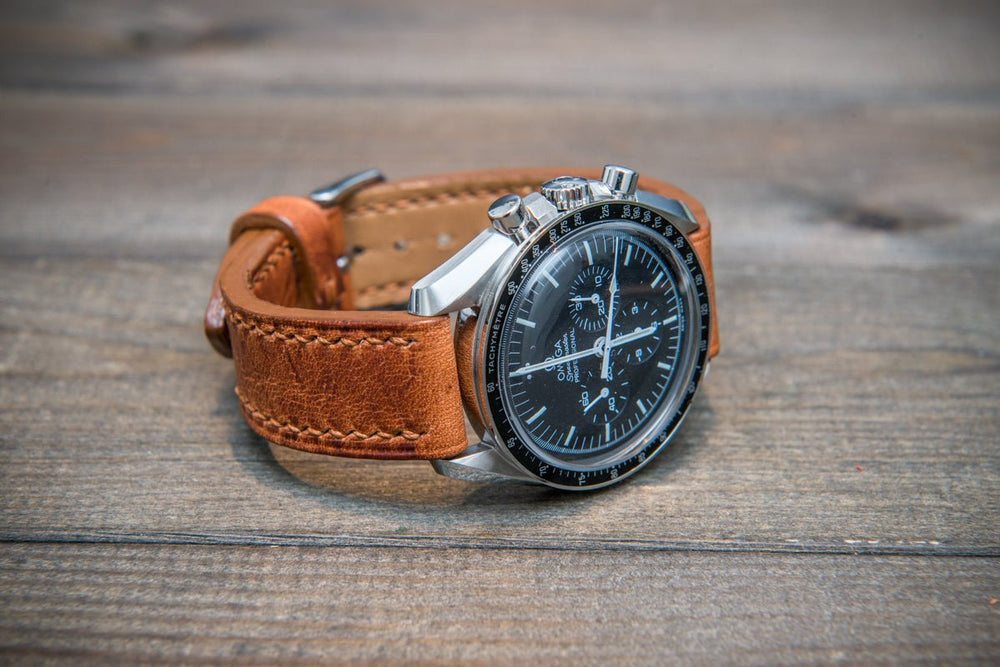 Leather watch band Whiskey Cavalier Horween hand stitched 16 mm