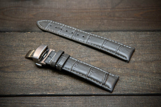 Leather watch strap, band made of calf leather with croc grain pattern 18-22 mm. Deployment clasp. - finwatchstraps