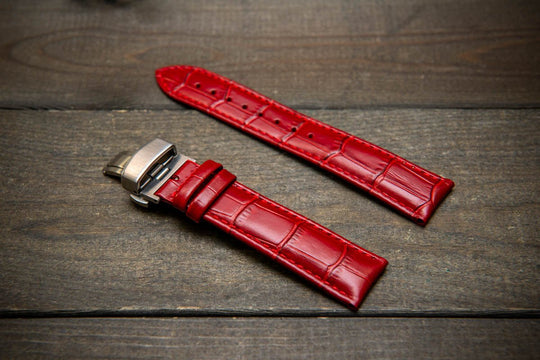 Leather watch strap, band made of calf leather with croc grain pattern 18-24 mm. Deployment clasp. - finwatchstraps