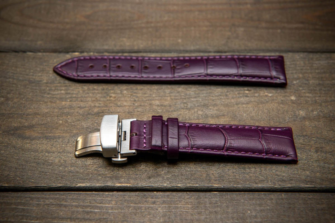 Leather watch strap, band made of calf leather with croc grain pattern 18-24 mm. Deployment clasp. - finwatchstraps