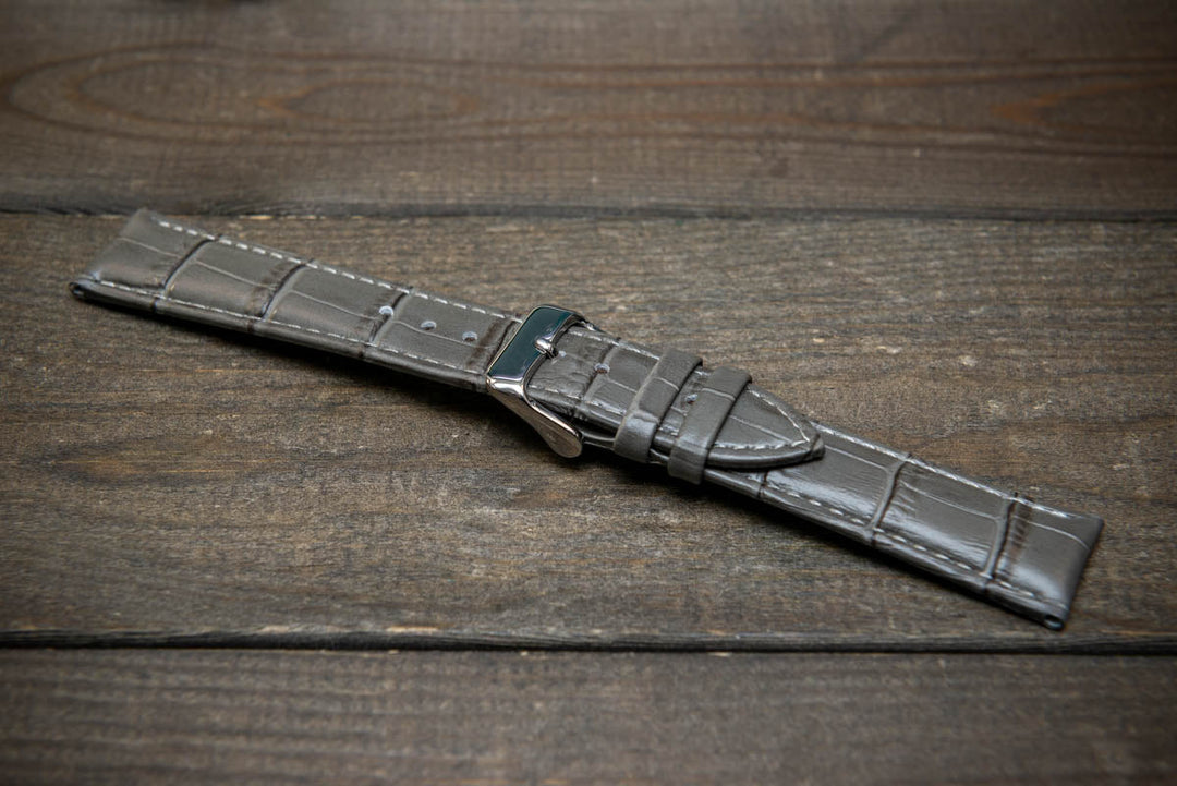 Leather watch strap, band made of calf leather with croc grain pattern 18-24 mm - finwatchstraps