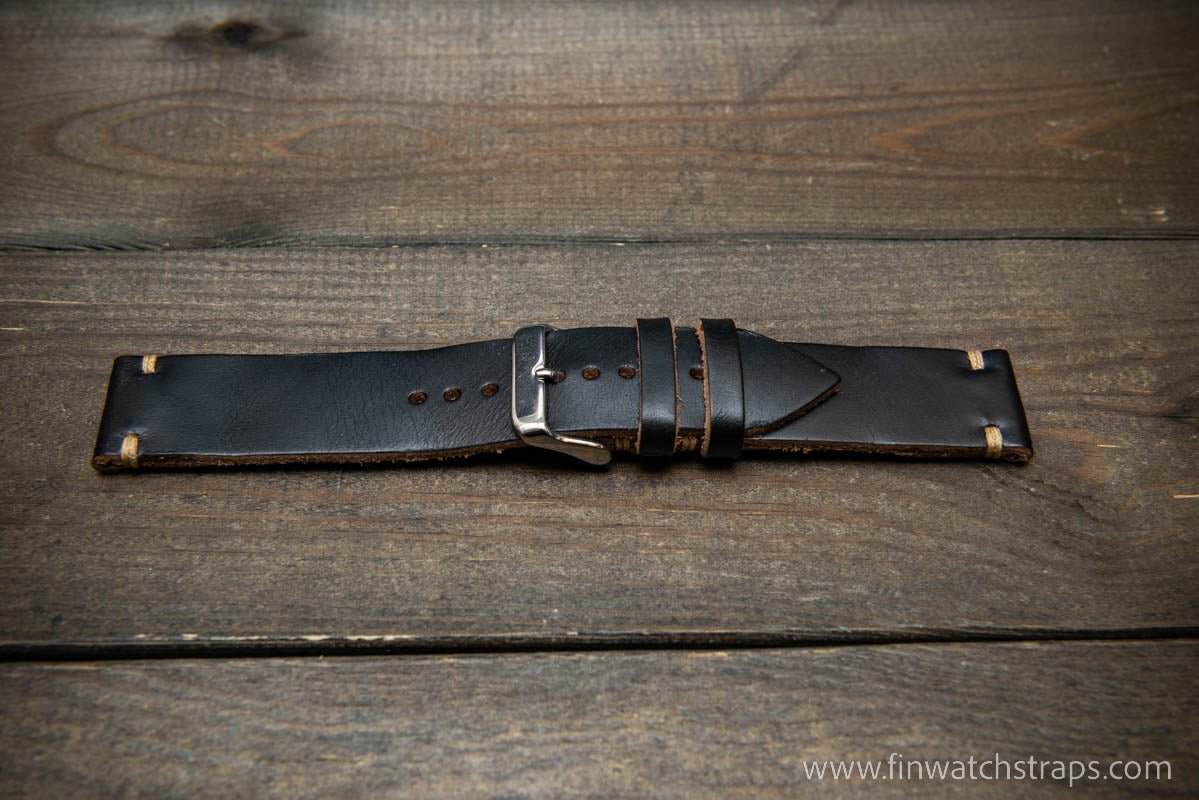 Leather watch strap Black Chromexcel Horween. Handmade in Finland. 16 26 mm