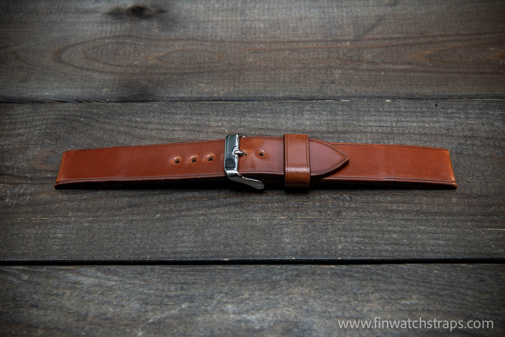 Leather watch strap, Shell Cordovan Cognac. Handmade in Finland