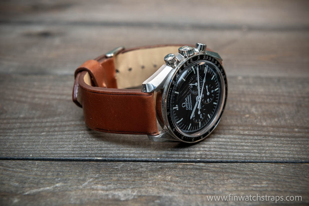 Leather watch strap, Shell Cordovan Cognac. Handmade in Finland