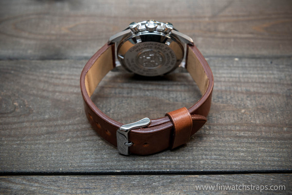 Leather watch strap, Shell Cordovan Cognac. Handmade in Finland