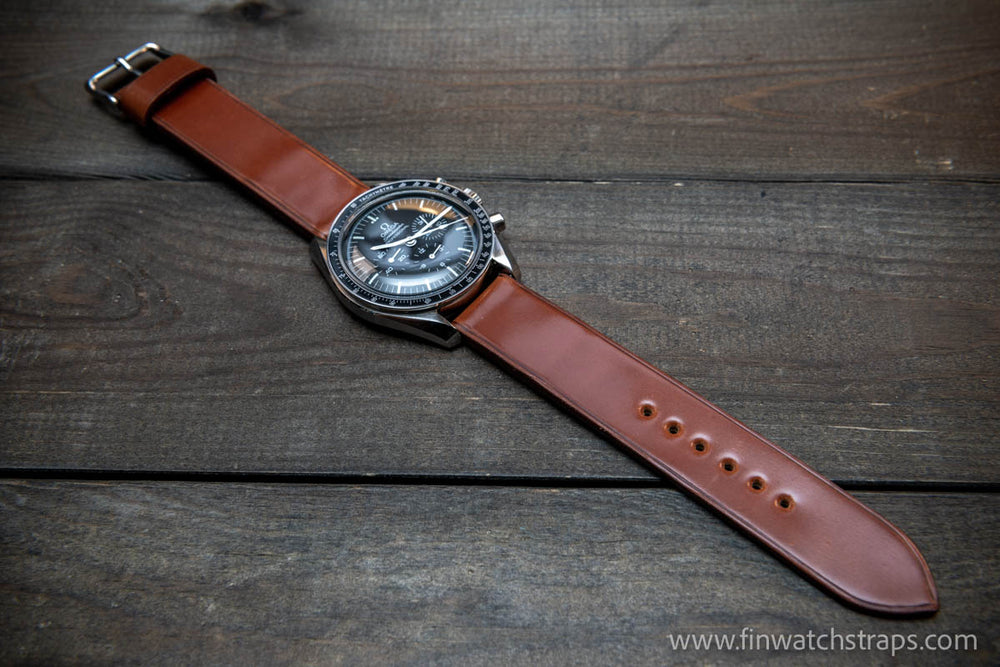 Leather watch strap, Shell Cordovan Cognac. Handmade in Finland