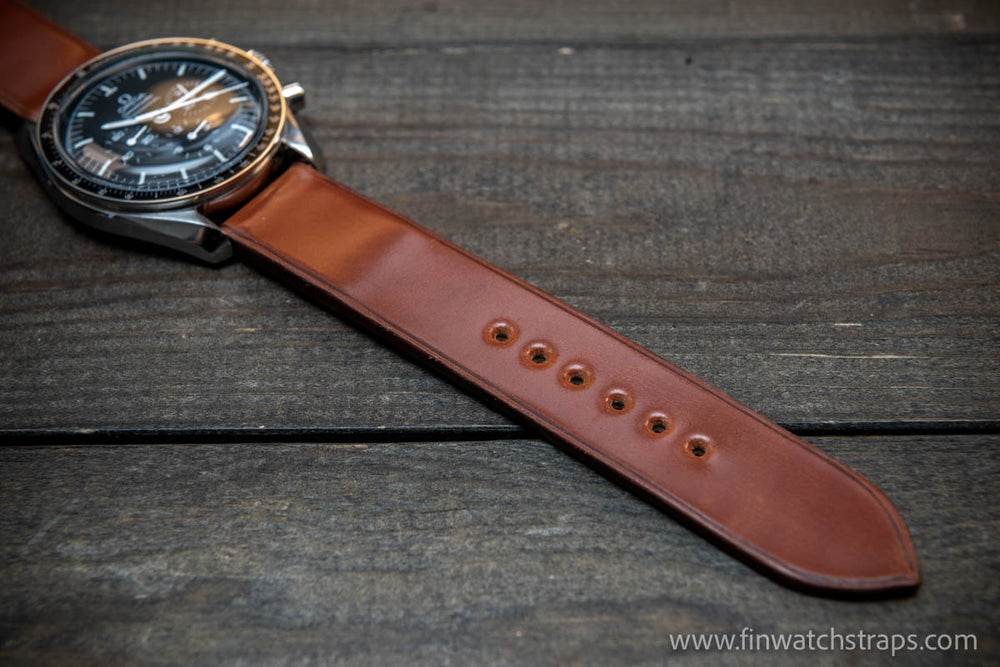 Leather watch strap, Shell Cordovan Cognac. Handmade in Finland