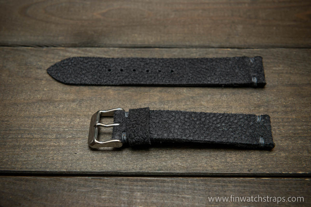 Handmade Black Canvas Leather Vintage Watch Strap With Buckle. 