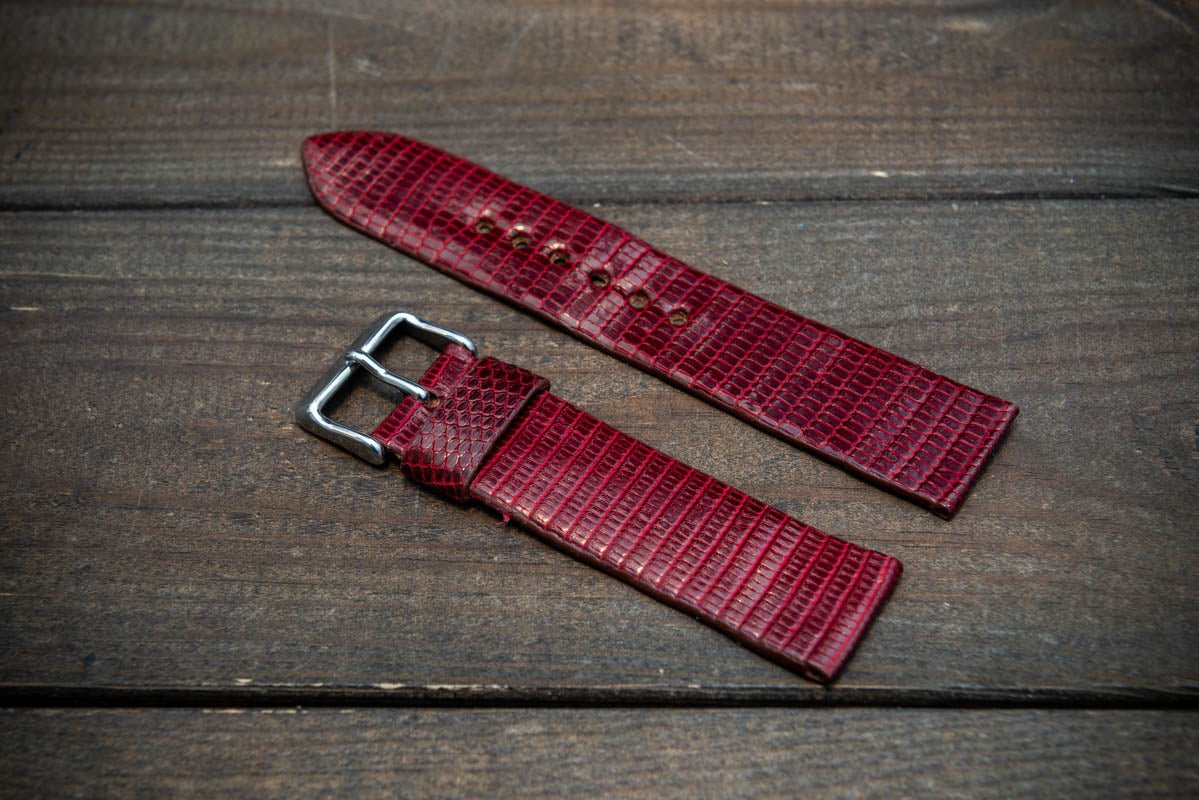 Lizard leather watch strap Burgundy color