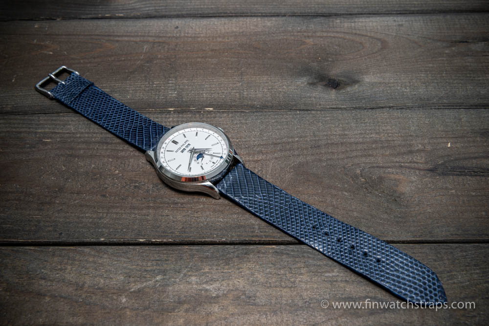 Lizard leather watch strap Dark blue color