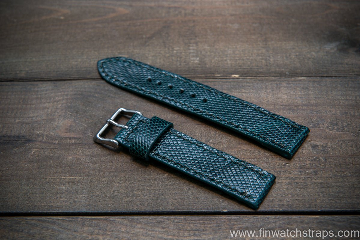 Lizard leather watch strap Green color