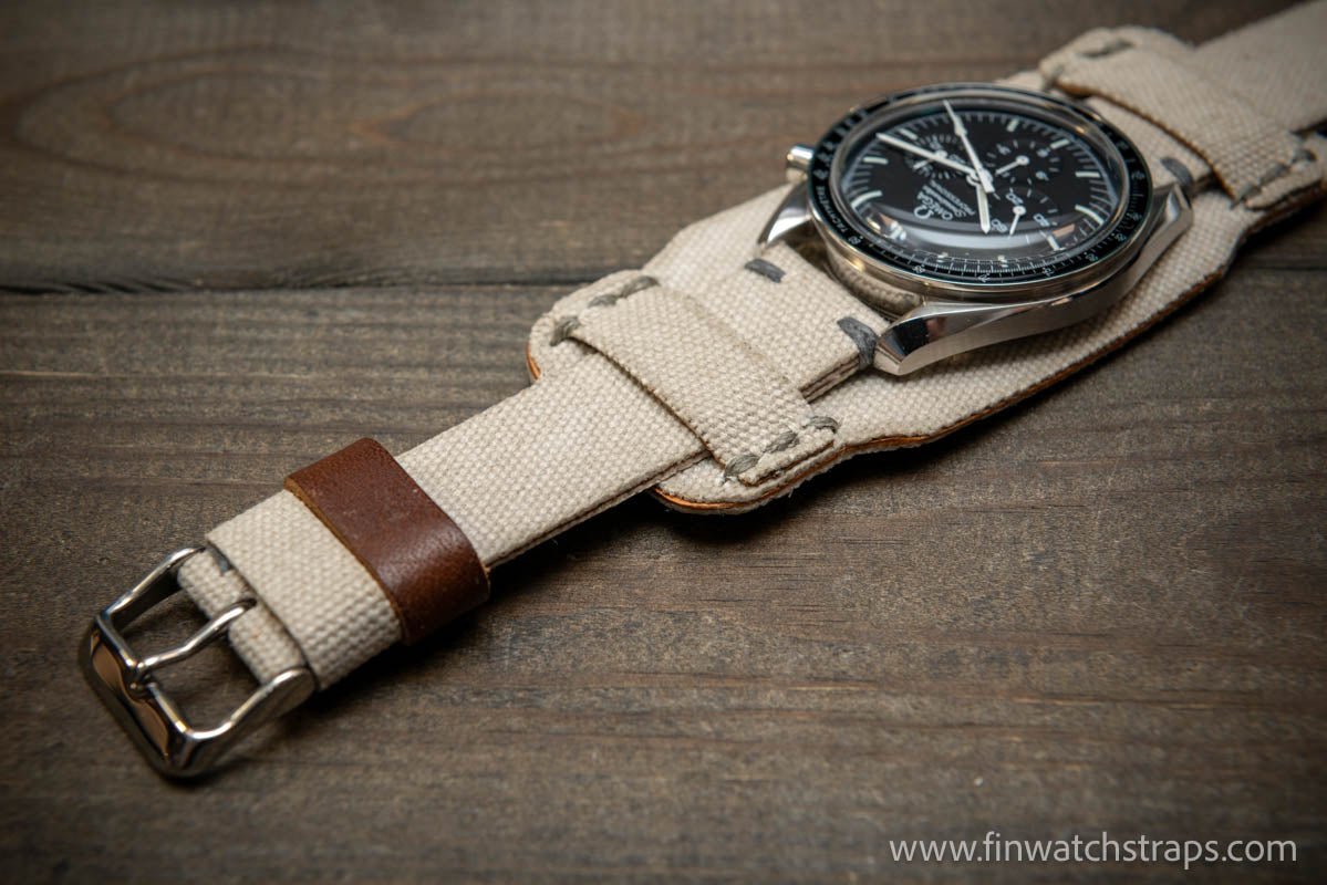 Military Bund Style Watch Strap Vintage Canvas handmade in Finland