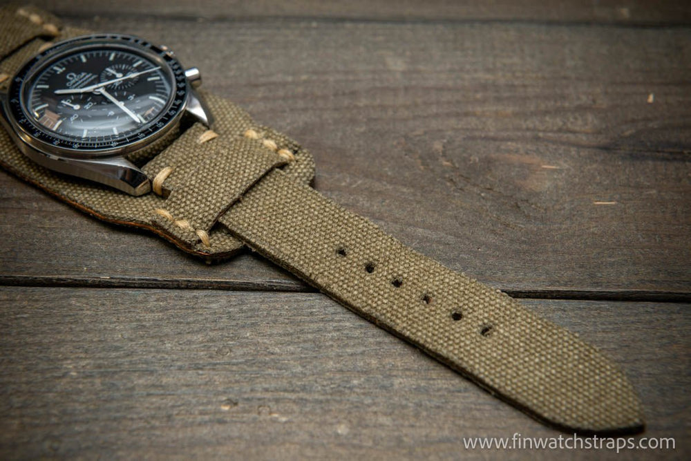 Military Bund Style Watch Strap Vintage Canvas handmade in Finland