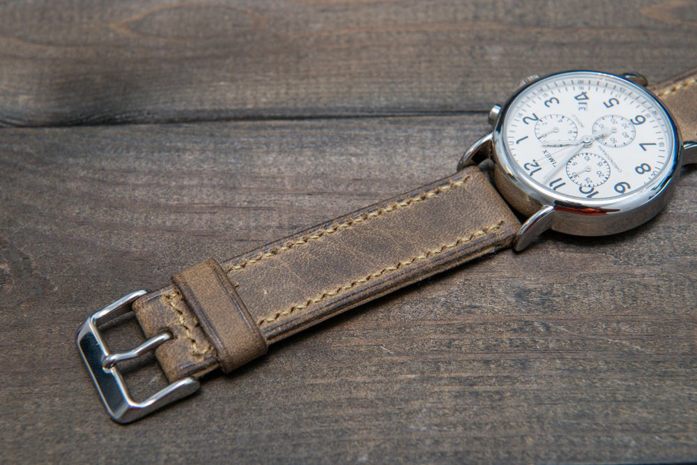 Military Olive leather watch band, hand-stitched, 16 mm-26mm ...