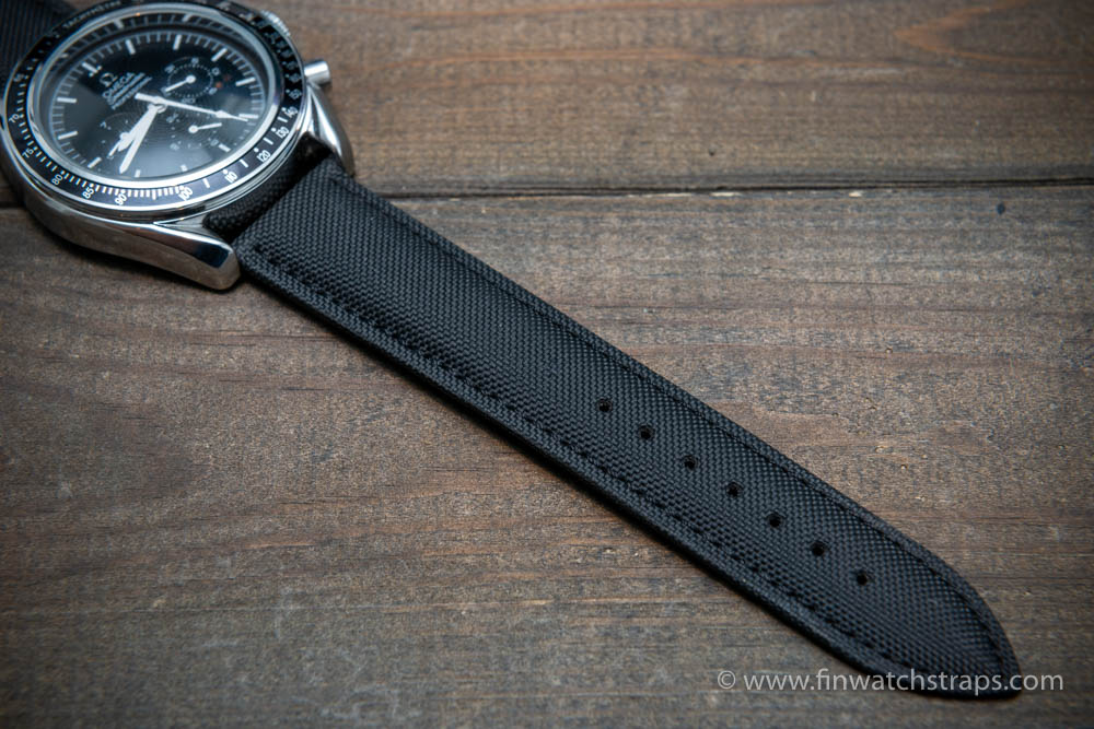 Omega watch strap, black canvas with leather lining 22x20 mm