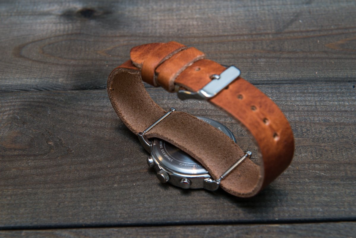 One-piece military watch band for vintage watch, Horween Dublin Cognac ...