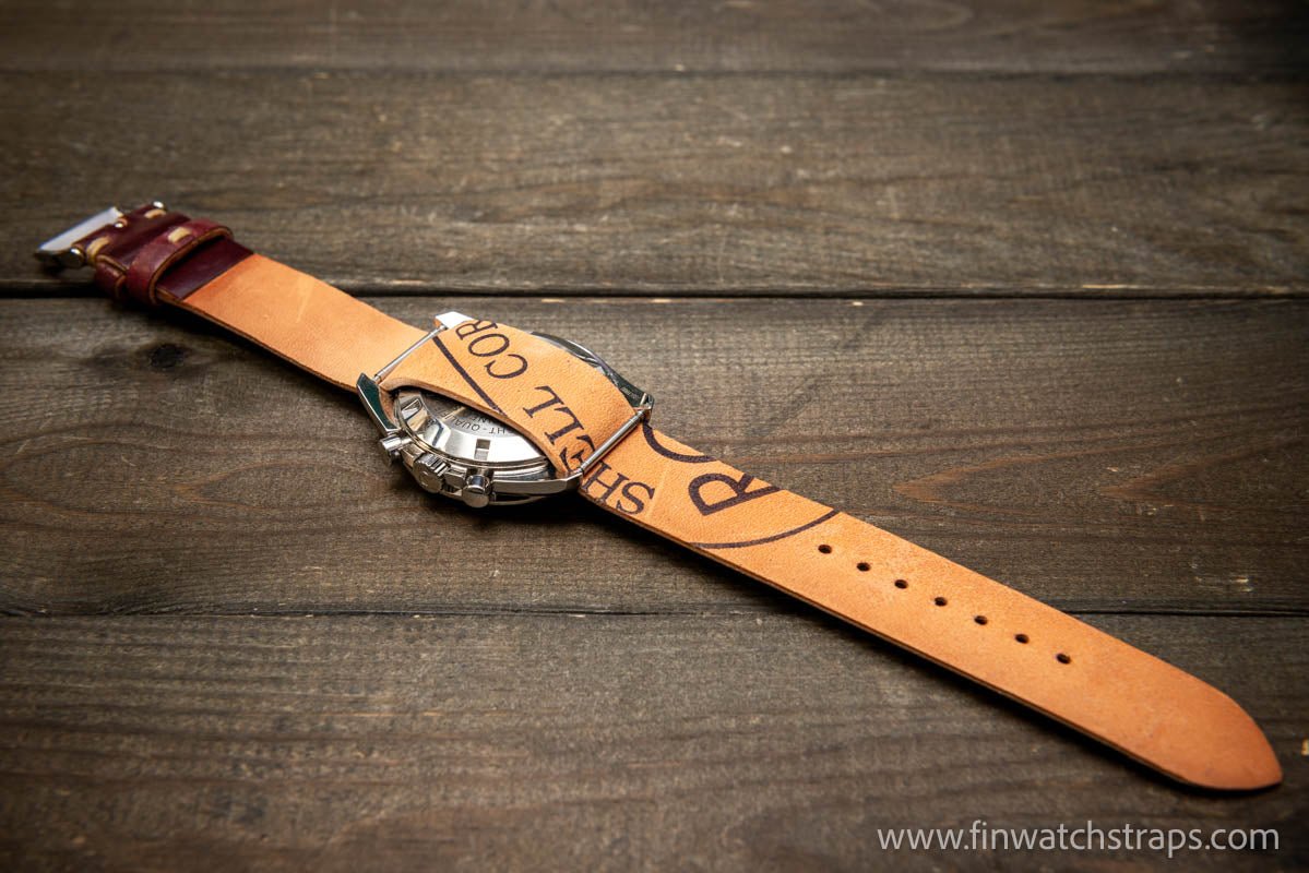 One piece Shell Cordovan watch strap. Regal Burgundy