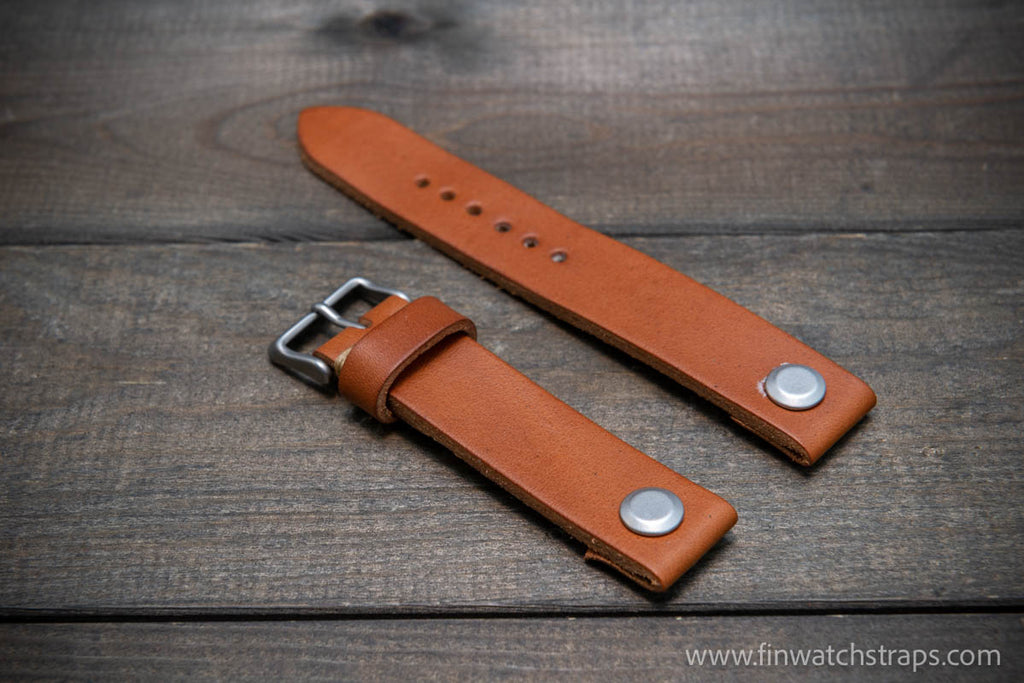 Open-ended leather watch strap with Chicago screws. Handmade in