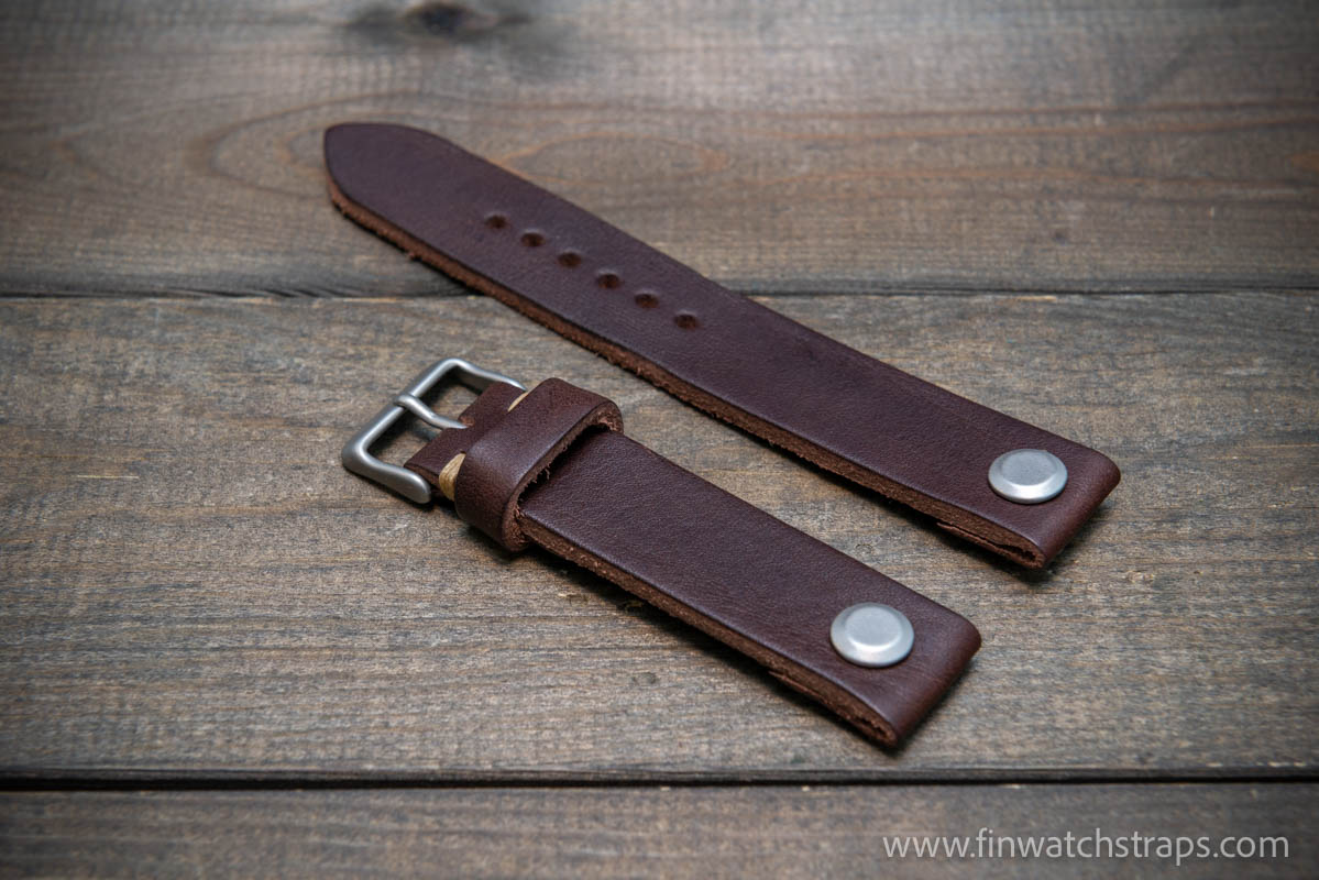 Open-ended leather watch strap with Chicago screws. Handmade in