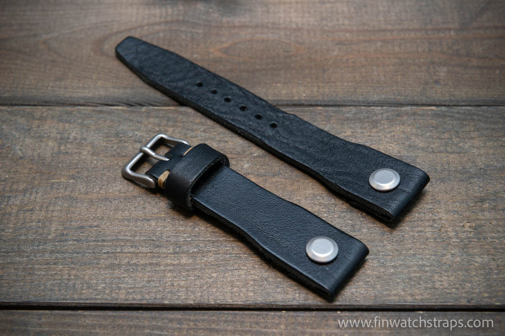 Open-ended leather watch strap with Chicago screws. Pilot style. Handm