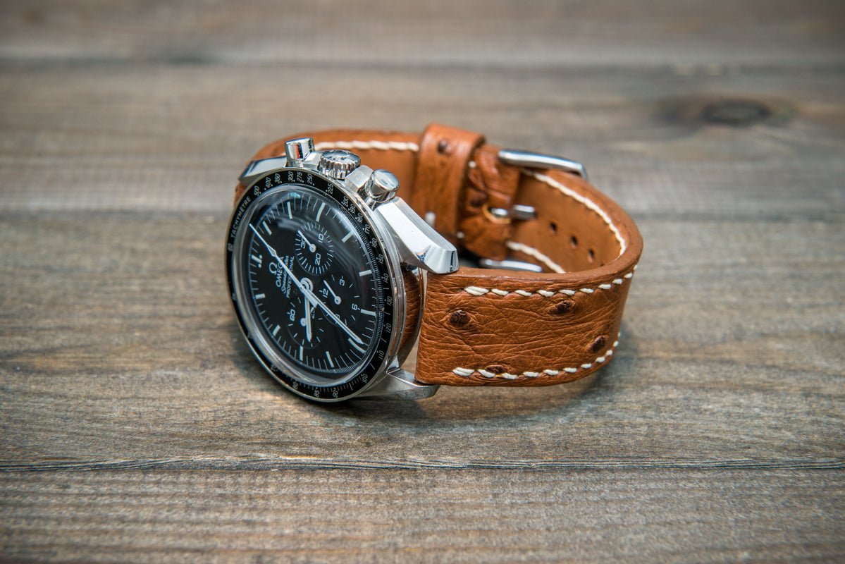 Ostrich leather watch straps/ Cognac color/ handmade to order in Finland