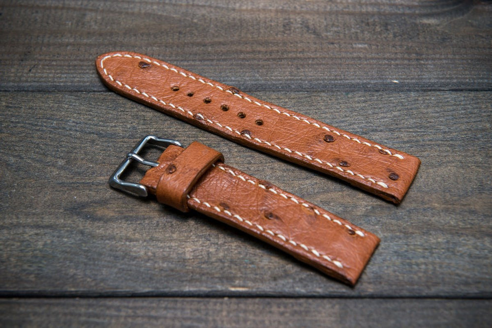 Ostrich leather watch straps/ Cognac color/ handmade to order in Finland