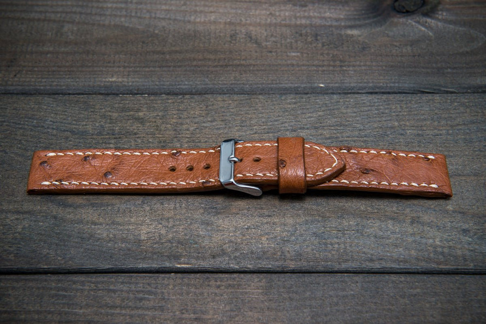 Ostrich leather watch straps/ Cognac color/ handmade to order in Finland