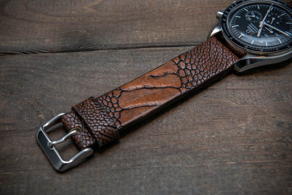 Ostrich legs leather watch strap, Stonewash Black color, handmade in  Finland, 10-26 mm
