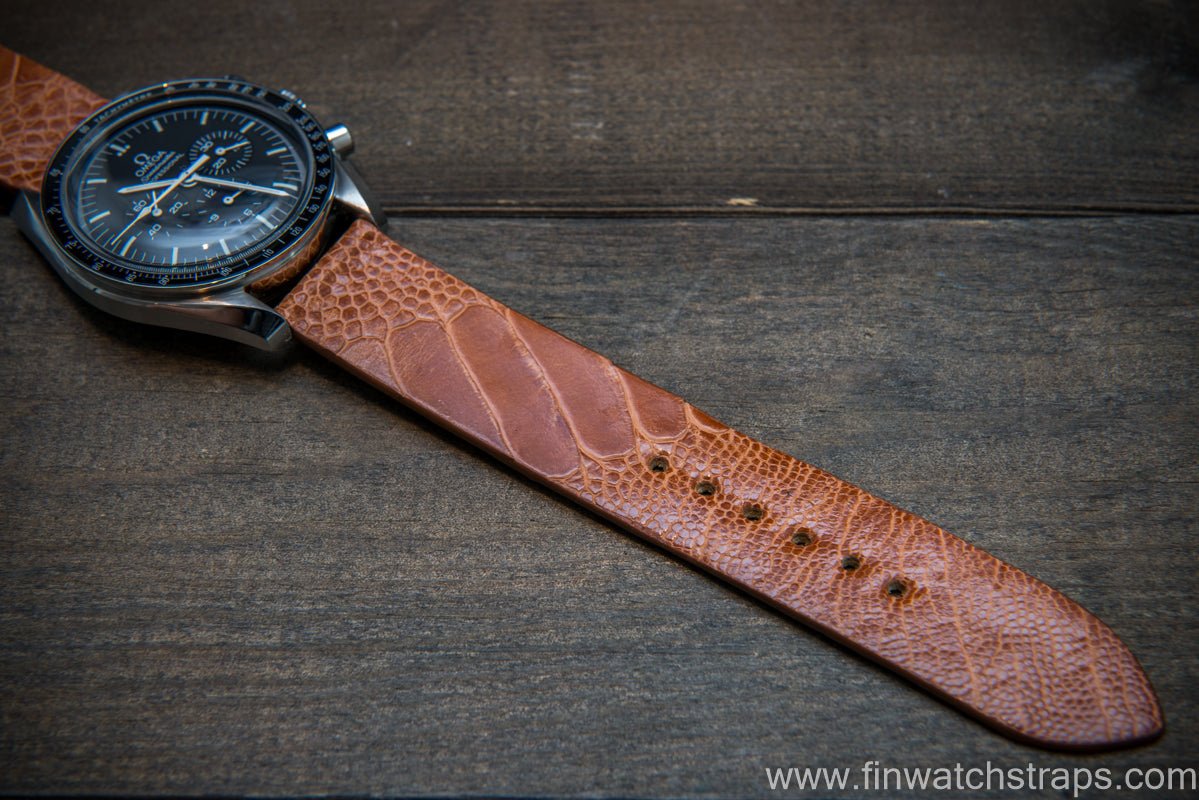 Ostrich legs leather watch straps/ Light Cognac/ handmade to order in  Finland